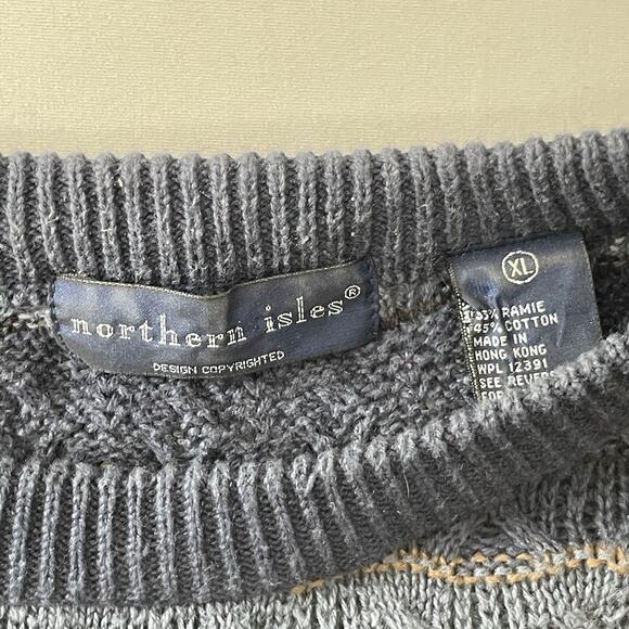 Vintage 90s Northern Isles Sweater XL Knit Blue Striped Grandpa Fisherman Retro - Picture 3 of 6